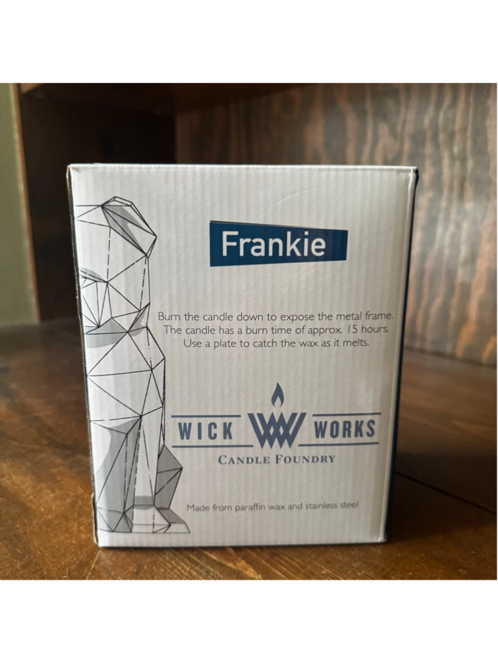 Wick Works “Frankie” Geometric Dog Skeleton Reveal Candle - Picture 3 of 6